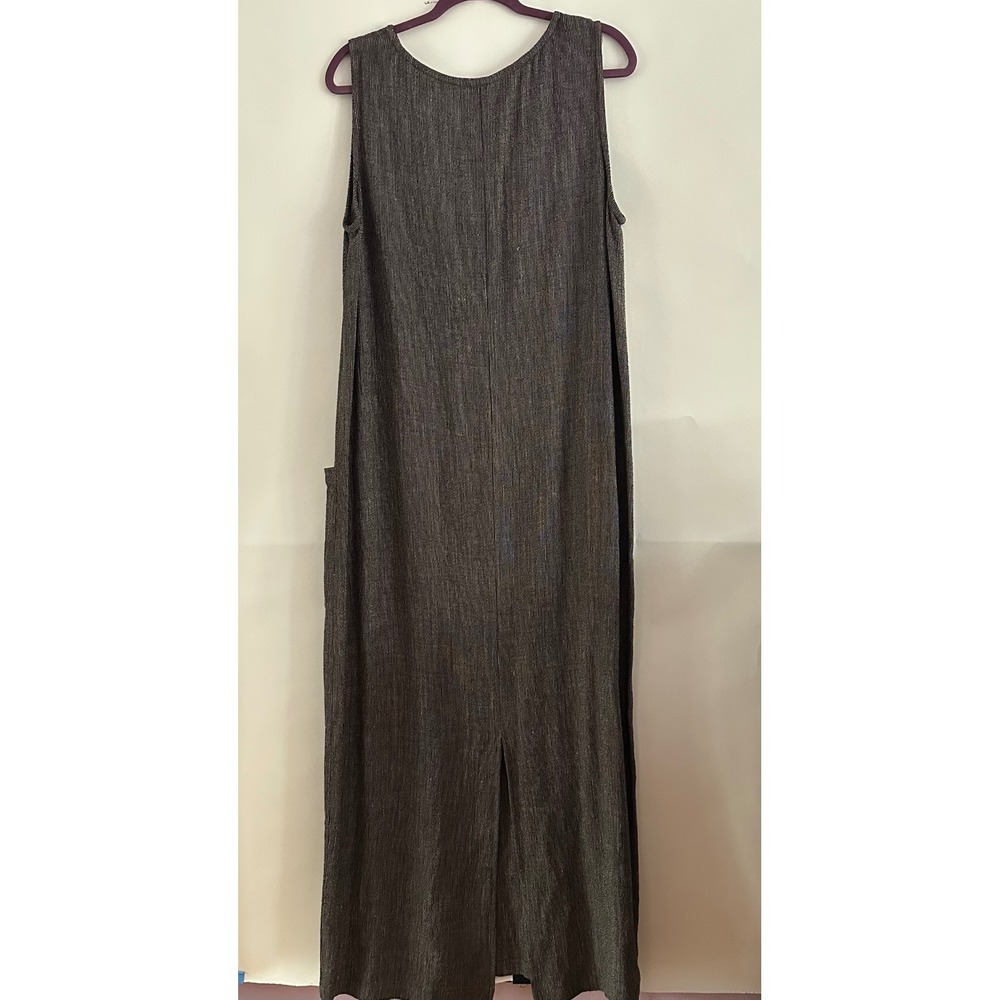 Eileen Fisher Linen Rayon Blend Sleeveless Maxi Dress Brown Marled V-Neck Large - Picture 2 of 7